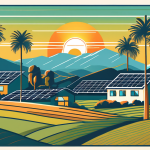 A vibrant california landscape featuring solar panels on rooftops and in open fields